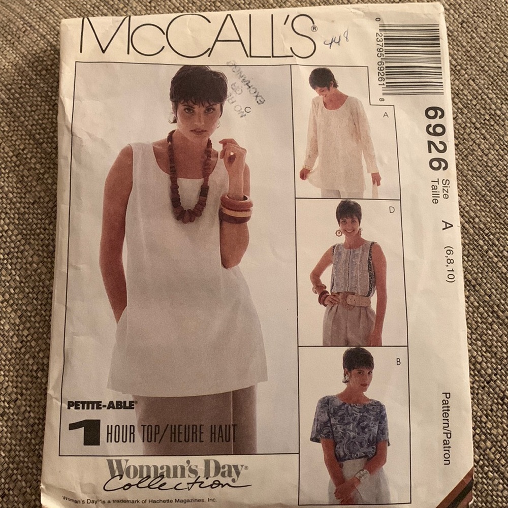 McCall’s Sewing Pattern (1 Hour Top) sizes 6, 8, & 10